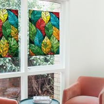 Sticker Vitrail Feuilles Multicolores 67x47cm - Autocollant Electrostatique pour Vitres Intérieures et Extérieures