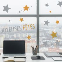 Stickers Noël Citation Fêtes, 29,7 cm x 21 cm, Joyeux avec Étoiles Dorées et Argentées, Décoratifs Électrostatiques, Idée Cadeau Fêtes