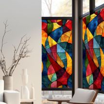 Stickers décoratifs électrostatique, flammes de couleurs, effet vitrail, 150 cm x 67,5 cm