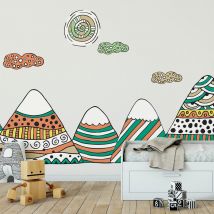 Stickers muraux enfants - Décoration chambre bébé - Autocollant Sticker mural géant enfant montagnes scandinaves ACHIKA - 60x90cm