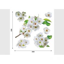 Stickers Fleurs blanches et feuilles de pommier - 1 planche 30x30cm
