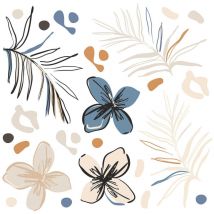 Stickers fleurs bleues et fougère - 1 planche 30x30cm