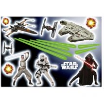 17 Stickers géant War Star Wars Rey, stormtrooper, et vaisseaux spaciaux 50 x 70 cm
