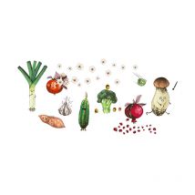 Stickers Muraux Cuisine Aliments Autocollants Muraux Mural Stickers Fruits et Légumes Tomates Brocoli pour Cuisine Frigo Armoires