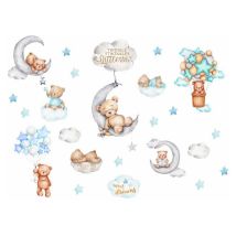 Shining House - Stickers Muraux Enfants Ourson Endormis Autocollants Muraux Mural Stickers Ballon Ours Nuage et Étoile pour Chambre Enfants Bébé