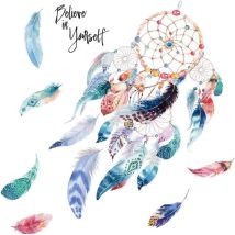 Fei Yu - stickers muraux fille (80 x 80 cm) i plumes colorées dorment rêve i stickers muraux décoratifs chambre d'enfants garçons filles chambres
