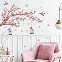 Stickers Muraux Fleurs de Cerisier Rose Autocollant Mural Floral Branche Arbre Oiseaux Décoration Murale Chambre Enfants Salon Mur tv