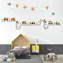 Stickers muraux garçon trafic routier (90x30 cm) i voiture autocollants camion pompier véhicule avion animaux i sticker mural pour chambre d'enfant