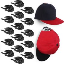 Crochets muraux adhésifs pour chapeaux (lot de 16) - Support pour casquettes de baseball, présentoir minimaliste, crochets à fixation solide, noir