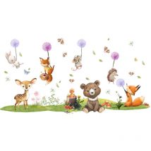 Stickers Muraux Pissenlit Animaux Autocollants Muraux Mural Stickers Animaux Ours Renard pour Chambre Enfants Bébé Pépinière