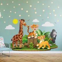 Stickers muraux Sticker Mural Autocollant - animaux bébés d'afrique - Stickers adhésifs - 80x120cm