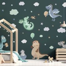 Stickers muraux Sticker Mural Autocollant - dinosaures espiègles - Stickers adhésifs - 95x70cm