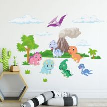Stickers muraux Sticker Mural Autocollant - dinosaures et le volcan - Stickers adhésifs - 120x80cm