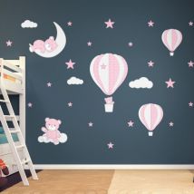 Stickers muraux Sticker Mural Autocollant - montgolfières et oursons dans les nuages - Stickers adhésifs - 80x105cm