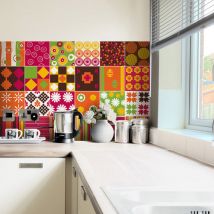 Sticker Mural Carrelage adhésif Cuisine Salle de Bain - 24 stickers carrelages ethnique sagamihara - 24stickers15x15cm