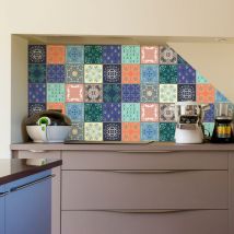 Stickers muraux - Sticker Mural Carrelage adhésif Cuisine Salle de Bain - 9 stickers carreaux de ciment salta - 12stickers20x20cm