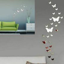 Stickers Papillons Muraux, 36 Pièces Stickers Miroir Papillon Acrylique Argent 3D Stikers Murals Papillon Decoration pour Salon Chambre Bureau