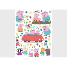 Stickers - Peppa pig et sa famille en voiture - 1 planche 65x85 cm