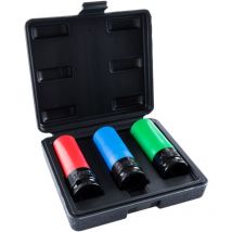 Kraft Steckschlüssel Satz, Antrieb 1/2 Zoll, sw 17/19/21 mm, Nüsse, Schonnüsse, lange Ausführung, 3-teilig, in praktischem Behälter, für Radmontage