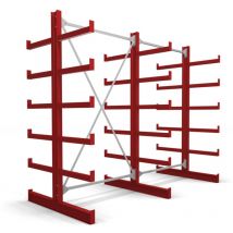 STIER Kragarmregal doppelseitig 2 Felder mit 5 Ebenen 2600x2000x500mm feuerrot