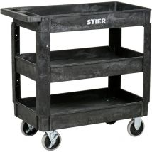STIER Kunststoff-Vielzweckwagen, 3 Etagen, 250kg Tragkraft, 87x43x85cm, 2 Feststeller, Montagewagen, Werkzeugwagen, Rollwagen robust, tool cart,