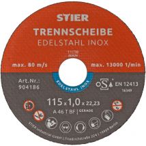 Stier - Trennscheibe für Edelstahl/INOX, Metall, Stahl, ø Flexscheibe: 115 x 1,0 x 22,23 mm, gerade, Set mit 25 Stück, für Winkelschleifer