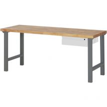 Stier - Werkbank Premium, 1 Schublade, 200x70x84 cm, gefertigt aus pulverbeschichtetem Stahl und Buchenholz, perfekt für Montagearbeiten, langlebig,