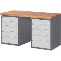 Werkbank Premium, 10 Schubladen, 150x70x89cm, Aus Pulverbeschichtetem Stahl Und Buche, Perfekt Für Anspruchsvolle Werkstattanforderungen, Robust Und 