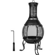 Stilista - Camino da Esterno - a Legna, Altezza 89cm, in Ghisa/Acciaio, con Parascintille, Griglia e Attizzatoio, Decorativo - Stufa, Caminetto,