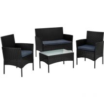 Stilista - Set Lounge - in Polyrattan, 4 Pezzi, da Esterno, Protezione uv - Mobili da Giardino, Divano Sofa, Panchina, Tavolino, Sedie Rattan,