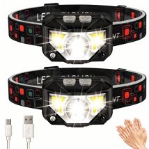 Stirnlampe, 2er-Pack ultrastarke, per usb wiederaufladbare LED-Stirnlampen, 2000 Lumen, Bewegungssensor, 9 Modi, leichte und wasserdichte Stirnlampe