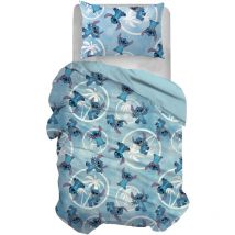 Stitch, Set Copripiumino Singolo Cotone, Blu, Sacco 155x200, Federa 50x80, Disney, 100% Cotone, Prodotto Ufficiale
