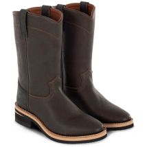 Pool's - Stivali western roping in nabuk bicolore, suola in cuoio con riporto in gomma antiscivolo marrone scuro tinta unita con tallone nero: 41