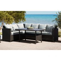 Mint Outdoor - Stockholm 6 Seater Black Rattan Corner Garden Dining and Lounge Set