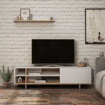 Stockton TV-Ständer aus weißer Eiche – TV-Schrank – 1 Klapptür – 2 offene Fächer – Wandregal – 160 x 35,5 x 44 cm