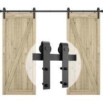 Quincaillerie Kit de Rail Roulettes pour Porte Coulissante Hardware pour Double Porte Suspendue en Bois Sliding Barn Door Hardware - 244CM/8FT