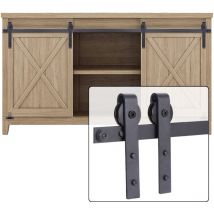 Quincaillerie Kit de Rail Roulettes pour Porte Coulissante Industriel pour Porte Suspendue en Bois Meuble tv Armoires - Double Porte 1,5M/4,9FT