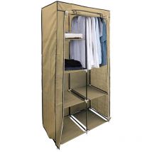 Stoffkleiderschrank mit 6 Ablagefächern und Kleiderstange, Braun Höhe 169cm