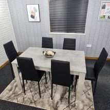 Kosy Koala - Dining Table and 6 Chairs Stone Grey Effect Wood Table 6 Black Leather Chairs Dining Room