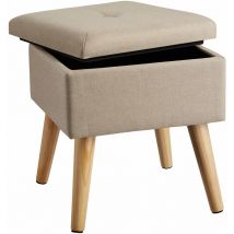 Tectake - Stool Elva in upholstered linen look with storage space - 300kg capacity - bar stool, dressing table chair, dressing table stool - sand