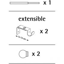 Stor Planet - Kit barra cortina baculo extensible de 110 a 200cm negro