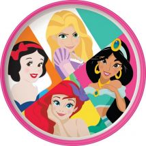 STOR Plato plano Disney blanco y rosa para niñas en plástico Princesas Blancanieves Ariel Jasmin Rapunzel con base antideslizante