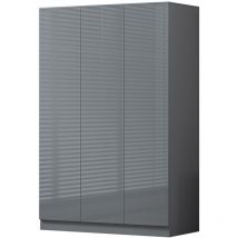 Fwstyle - Stora Modern 3 Door Wardrobe - Grey Gloss Fronts - Grey Gloss