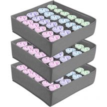 3 Pieces Socks and Underwear Organizer Set (Grey), 24 Compartments Drawer Organizer, Foldable Box