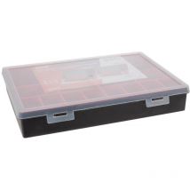 Tayg Sortimentskasten, 16 herausnehmbare Boxen, transparenter Deckel, stapelbar, 330 x 247 x 54 mm, Schwarz/Rot