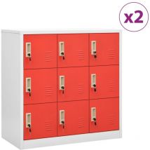 Bonnevie - Storage Cabinet,Locker Cabinets 2 pcs Light Grey and Red 90x45x92.5 cm Steel CFW85451