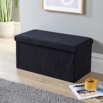 Storage Ottoman Black Corduroy Fabric Large Folding Solid Space Saving Furniture