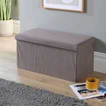 Storage Ottoman Grey Corduroy Fabric Large Folding Solid Space Saving Furniture