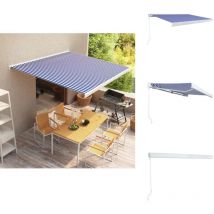 Store à cassette manuel 350x250 cm Bleu et blanc - Store à Cassette - Store Extérieur - Abri Solaire - Pergola - Tonnelle