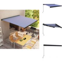 Store à cassette manuel 350x250 cm Bleu et blanc - Stores Exterieurs - Stores Banniére - Parasol - Abri Solaire - Protection Solaire